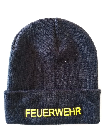 Strickmütze in Blau mit Aufschrift Feuerwehr