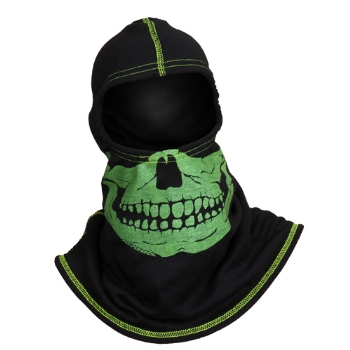 Flammschutzhaube Black hood with yellow skull.