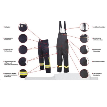 
Feuerwehr-Bundhose HuPF Teil 2 ohne reflex
Farbe: Schwarzblau
Kermel® / Lenzing Viskose FR® (50/50) 	