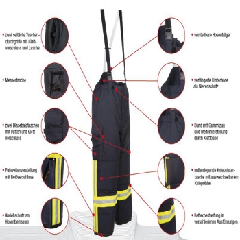 
Feuerwehr-Überhose HuPF Teil 4 Typ B mit PU Carbon Knieverstärker
