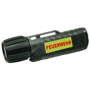 
Helmlampe UK 3AA-CPO ES, schwarz, frontschalter, m. Bat., nachl. Streifen und "FEUERWEHR" 
