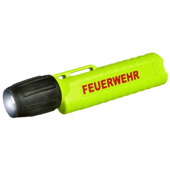 
Helmlampe UK 4AA eLED Zoom T, Heckschalter, neongelb, mit Aufdruck "Feuerwehr"